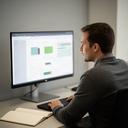 Ymri Gauss analysiert Python-Daten auf einem Monitor in einem ruhigen Arbeitsraum